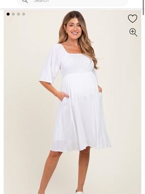 Pinkblush white smocked midi maternity dress